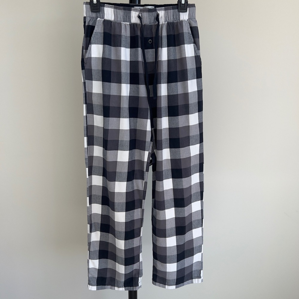 Goodfellow & Co Mens Small Black Gray Buffalo Plaid Cotton Pajama Pants Lounge